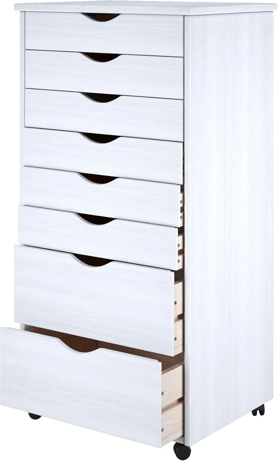 Adeptus Original Roll Cart, Solid Wood, 6 2 Drawer Extra Wide Drawers Roll Carts, White