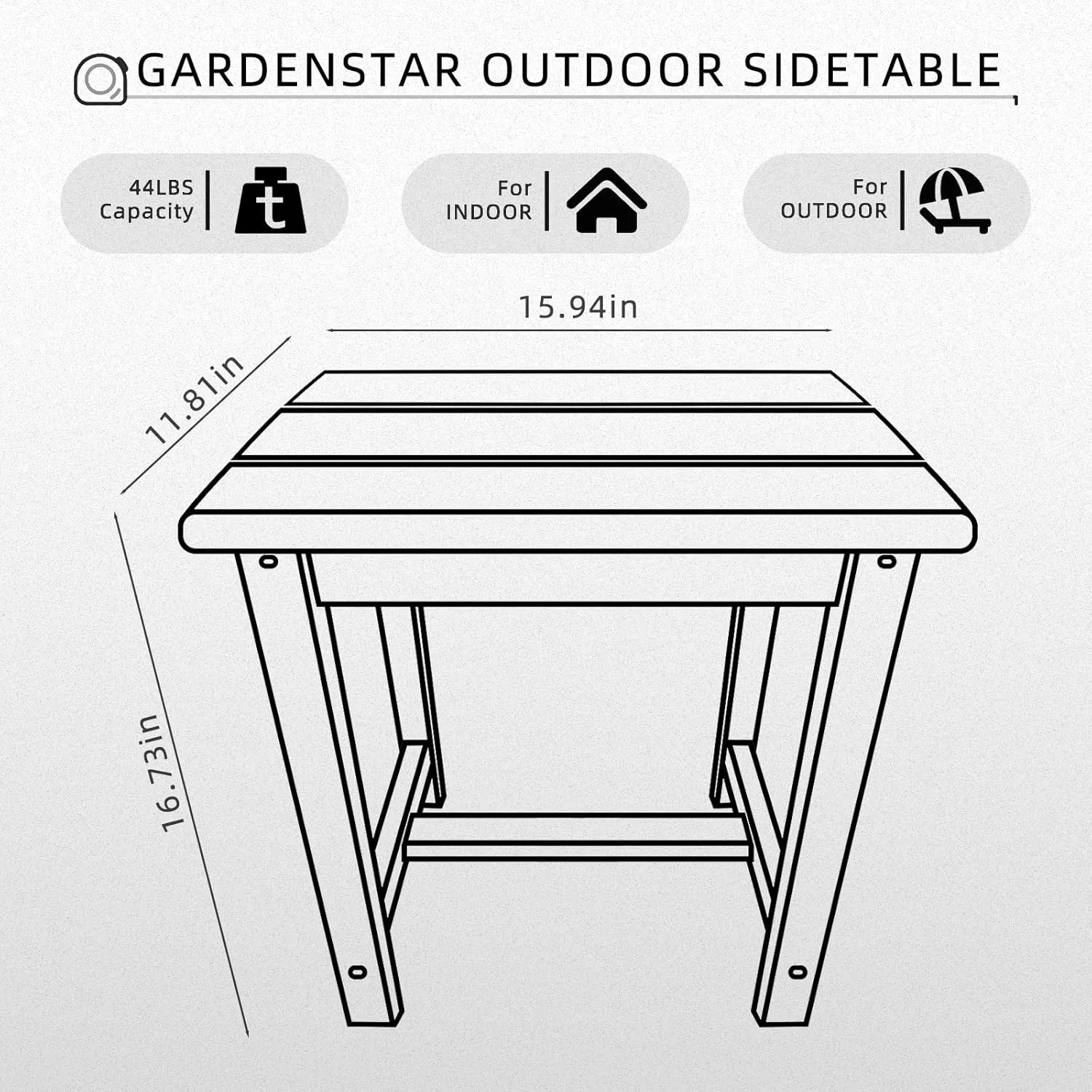 Adirondack Square Side Table,one-Tier Outdoor end Table, Patio Side Table for Pool,Porch,Backyard,Relaxing Companion (White)