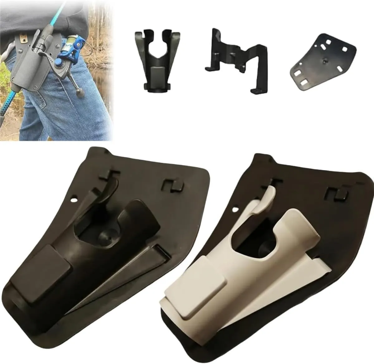 Adjustable Hands-Free Quick Draw Waist Belt Holder for Wading,Slide-in Fishing Rod Hip Holster, Surf, Fly & Bank Fishing - Durable Weatherproof Nylon with Stash Pocket