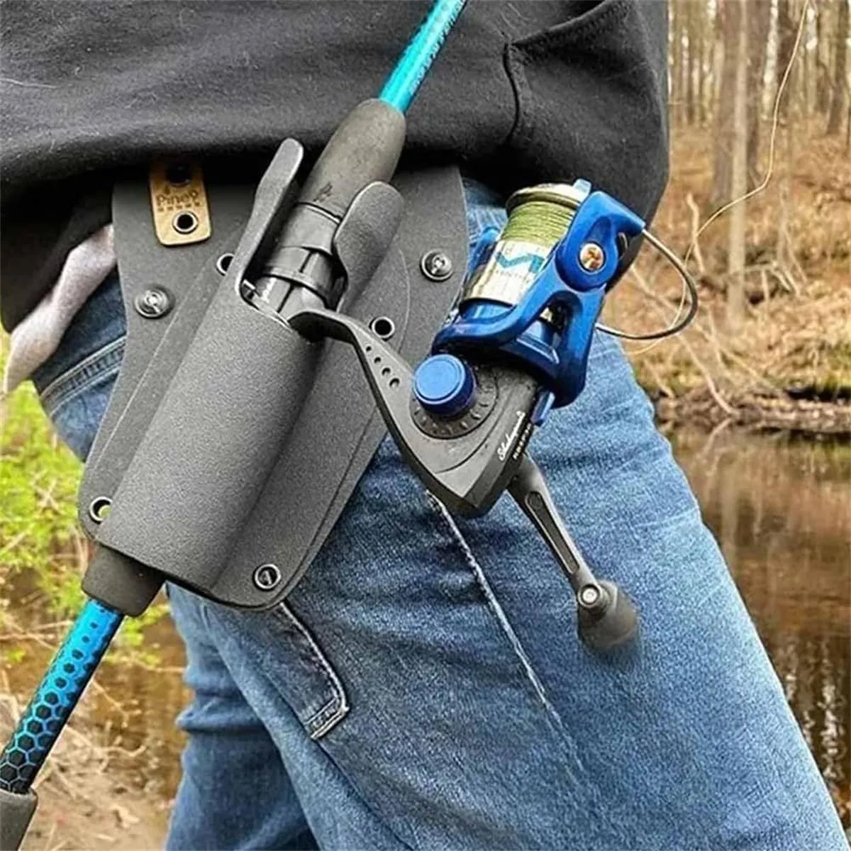 Adjustable Hands-Free Quick Draw Waist Belt Holder for Wading,Slide-in Fishing Rod Hip Holster, Surf, Fly & Bank Fishing - Durable Weatherproof Nylon with Stash Pocket