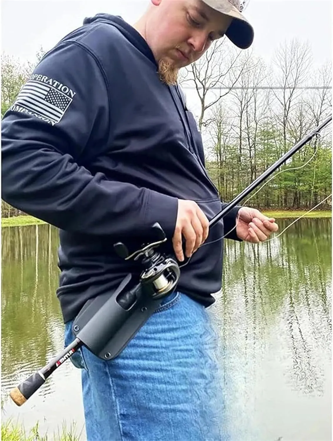 Adjustable Hands-Free Quick Draw Waist Belt Holder for Wading,Slide-in Fishing Rod Hip Holster, Surf, Fly & Bank Fishing - Durable Weatherproof Nylon with Stash Pocket