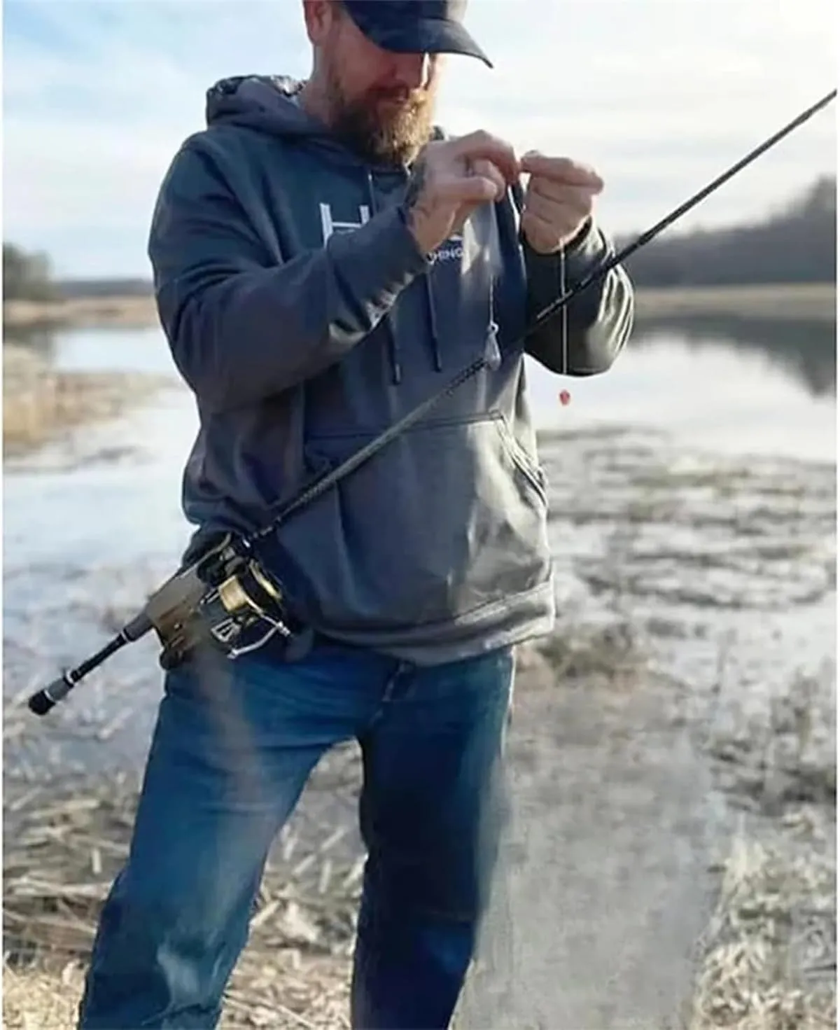 Adjustable Hands-Free Quick Draw Waist Belt Holder for Wading,Slide-in Fishing Rod Hip Holster, Surf, Fly & Bank Fishing - Durable Weatherproof Nylon with Stash Pocket
