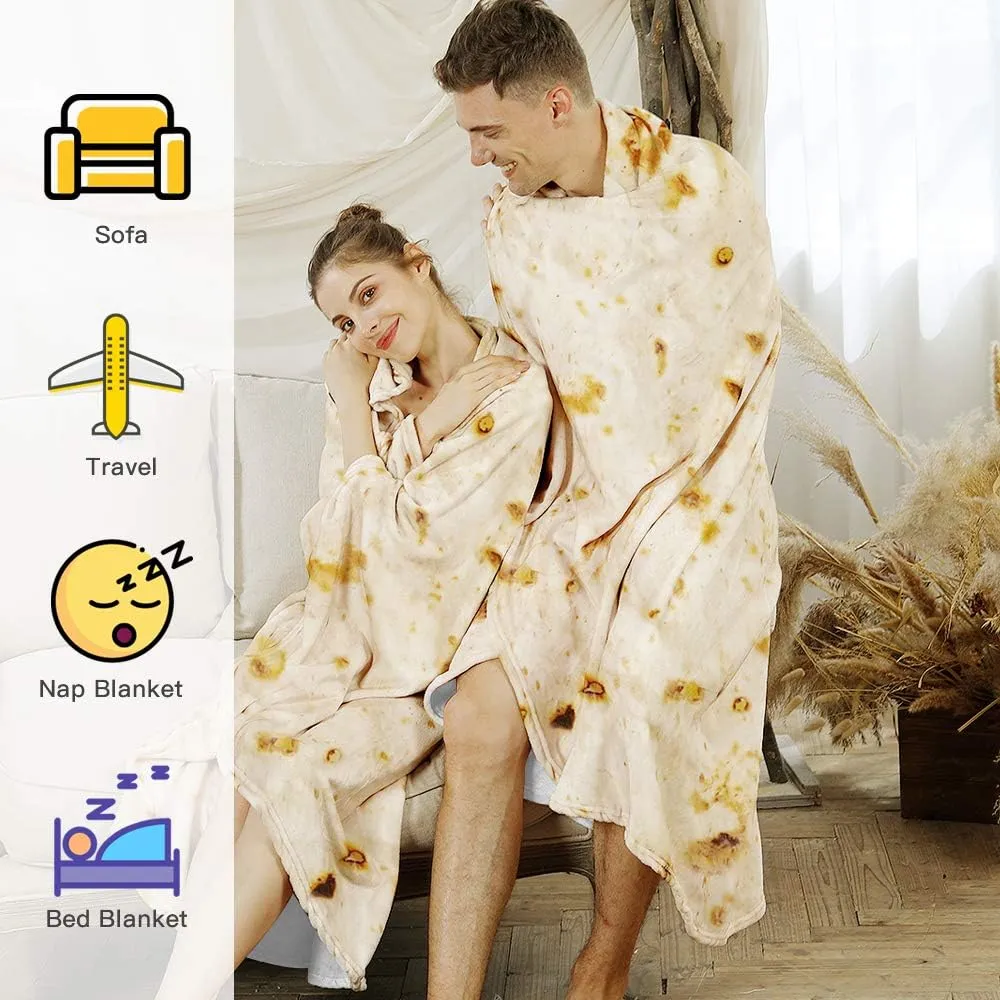 Admitrack Tortilla Envelop Blanket, Burritos Round Envelop, Funny Realistic Food Round Blanket, Novelty Burritos Throw for Adults & Kids (Double Sided)