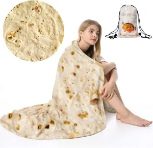 Admitrack Tortilla Envelop Blanket, Burritos Round Envelop, Funny Realistic Food Round Blanket, Novelty Burritos Throw for Adults & Kids (Double Sided)