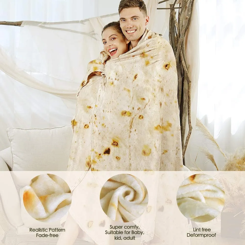 Admitrack Tortilla Envelop Blanket, Burritos Round Envelop, Funny Realistic Food Round Blanket, Novelty Burritos Throw for Adults & Kids (Double Sided)