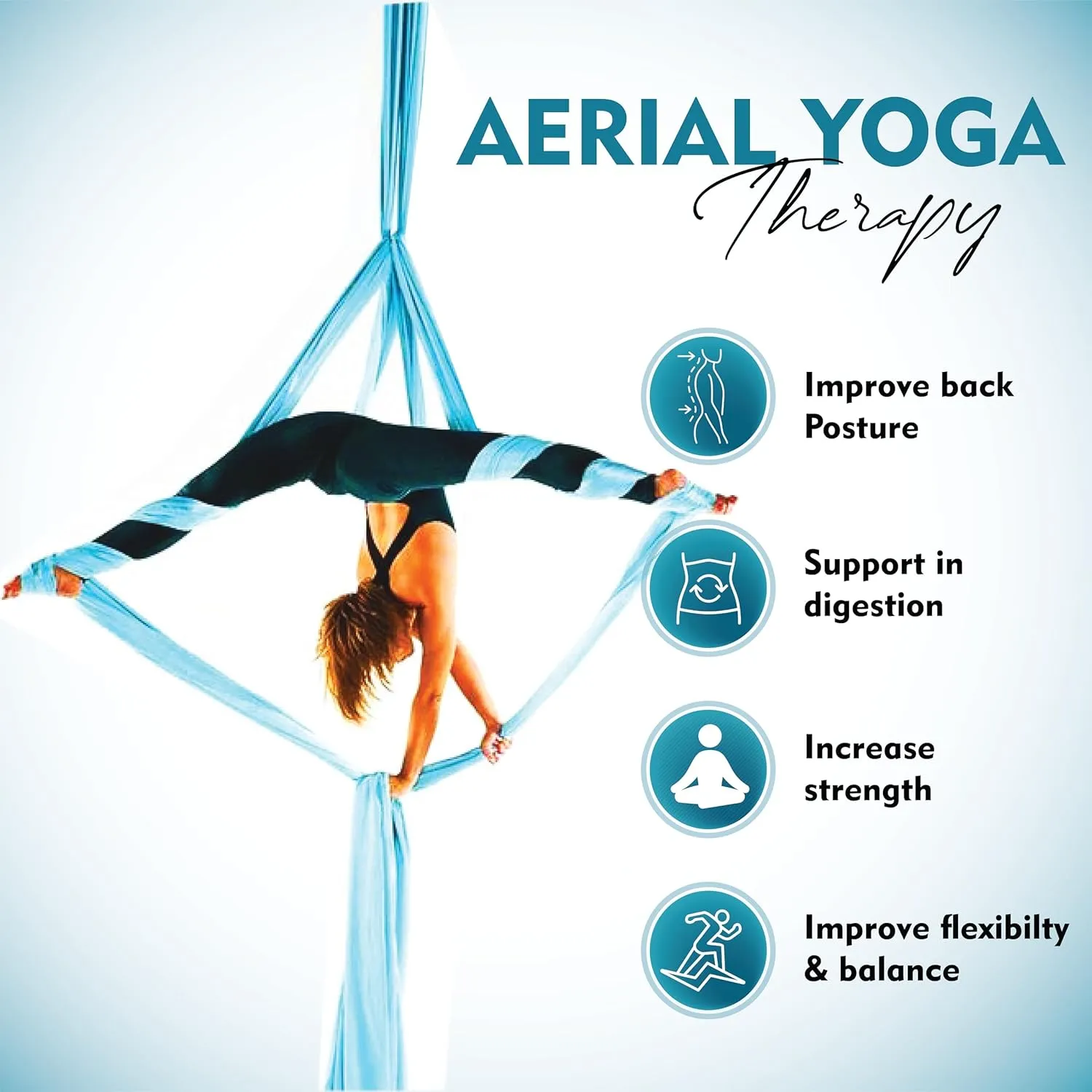 Aerial Silks Kit - 2 Daisy Chains, 2 Stainless Steel Carabiners, 8 Expansion Screws for Concrete Structure, 2 Ceiling Brackets for Aerial Arts & Soft