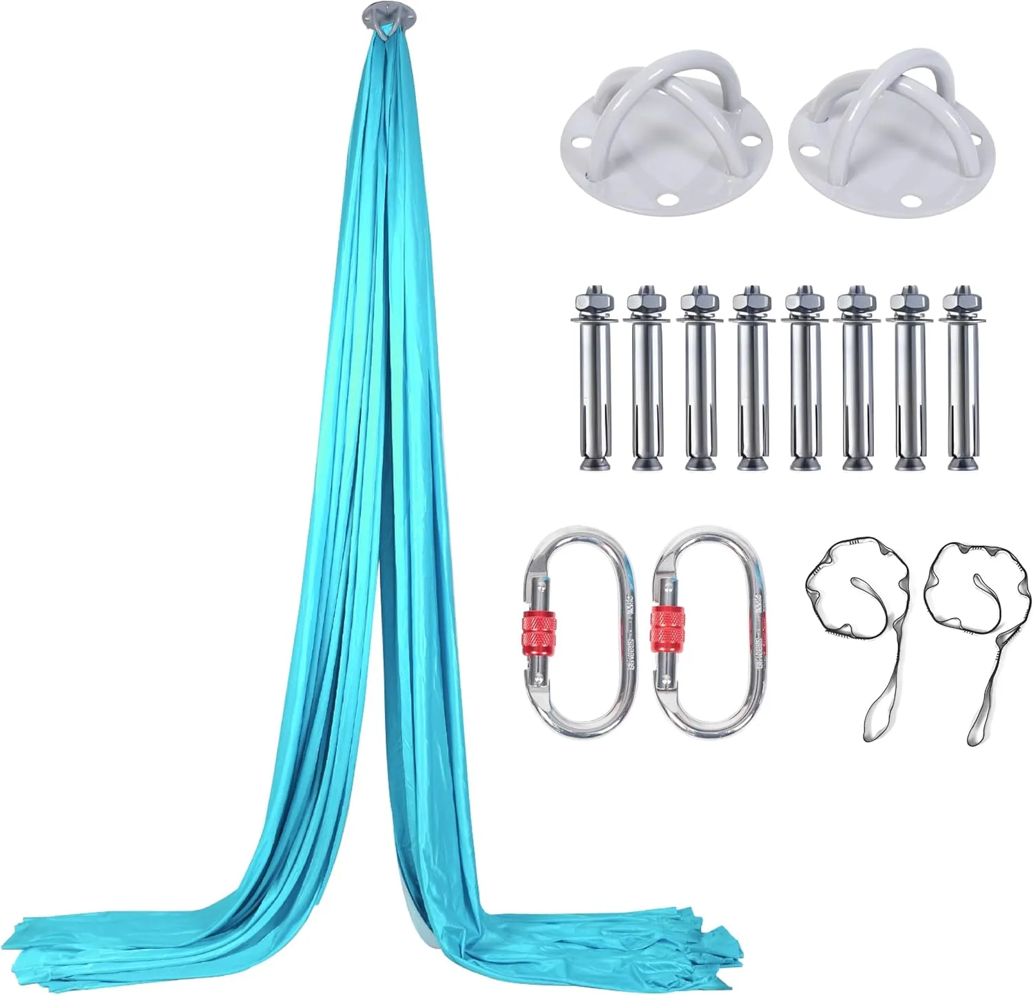 Aerial Silks Kit - 2 Daisy Chains, 2 Stainless Steel Carabiners, 8 Expansion Screws for Concrete Structure, 2 Ceiling Brackets for Aerial Arts & Soft