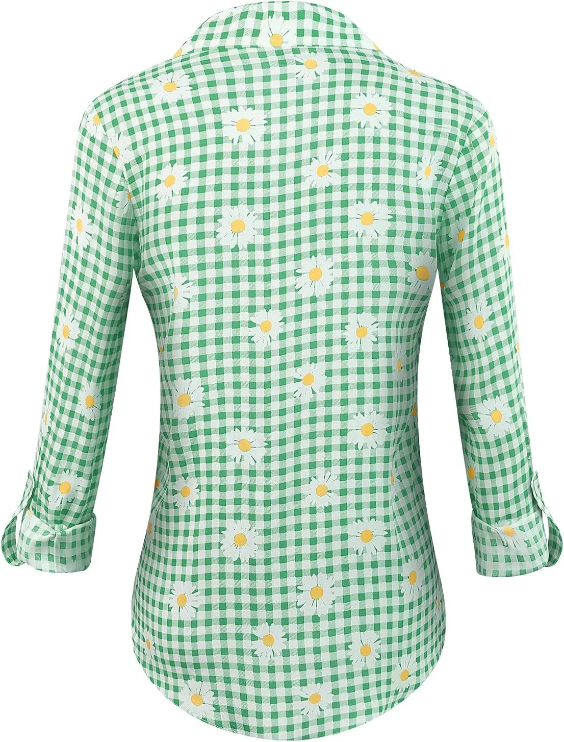 Aeslech Lightweight Plaid Shirts for Women Button Down Roll Up Sleeve Casual Tops Blouse