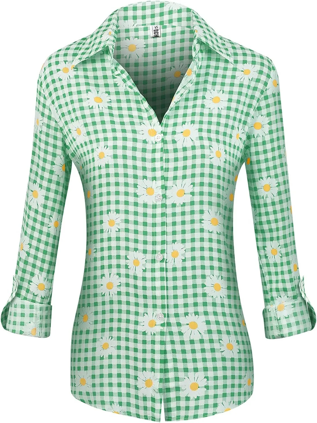 Aeslech Lightweight Plaid Shirts for Women Button Down Roll Up Sleeve Casual Tops Blouse
