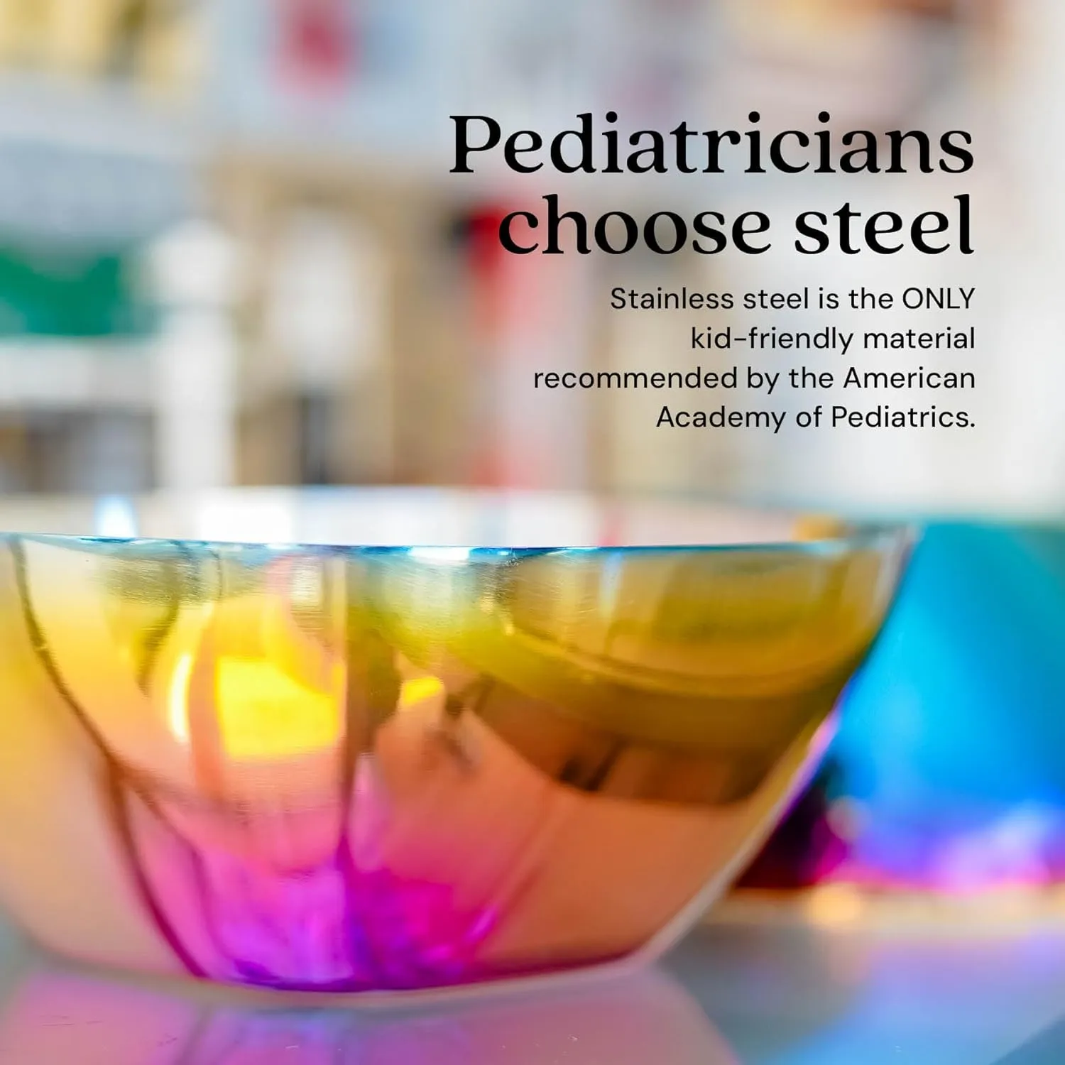 Ahimsa Stainless Steel Bowls for Kids - Pediatrician Designed, 12oz Toddler Bowl, Non Toxic Stainless Steel Snack Bowls Set, Non Plastic Kids Bowl, Dishwasher Safe (Set of 4 Rainbow)
