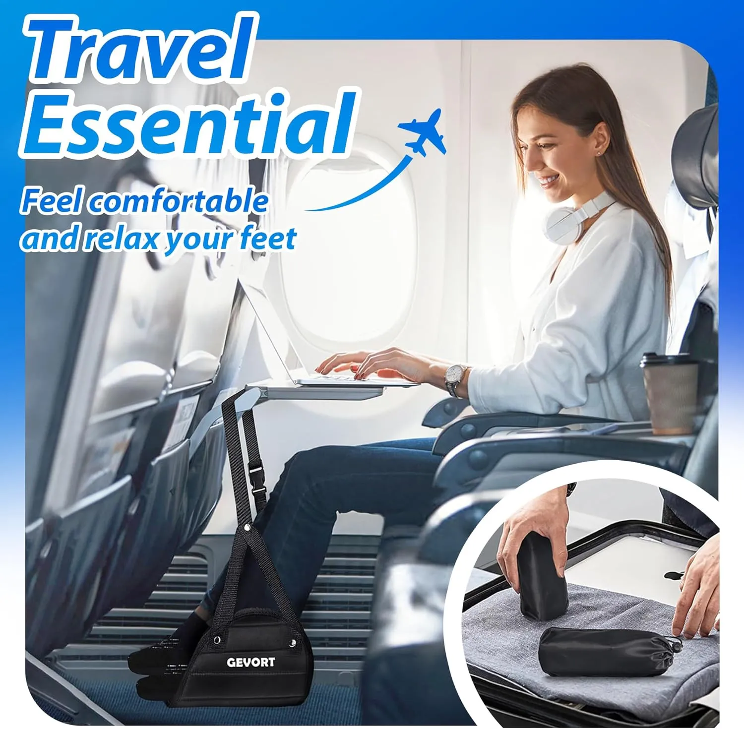 Airplane Foot Hammock for Plane Travel - Airplane Foot Rest - Plane Trip Essentials for Women/Man Long Flight Must Haves - Travel Gifts for Women/Man