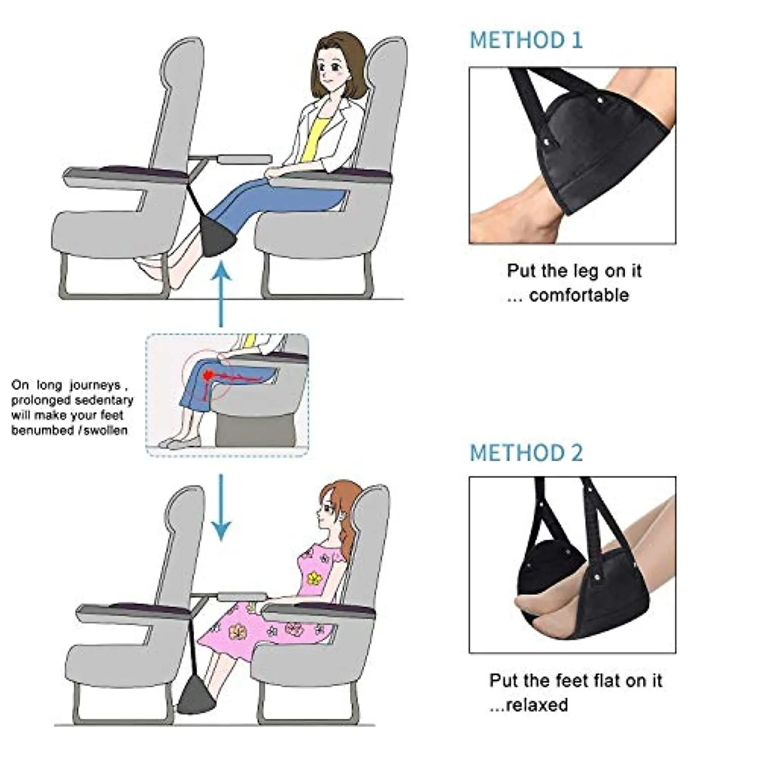 Airplane Footrest - Portable Foot Hammock - Leg Rest for Airplane Travel