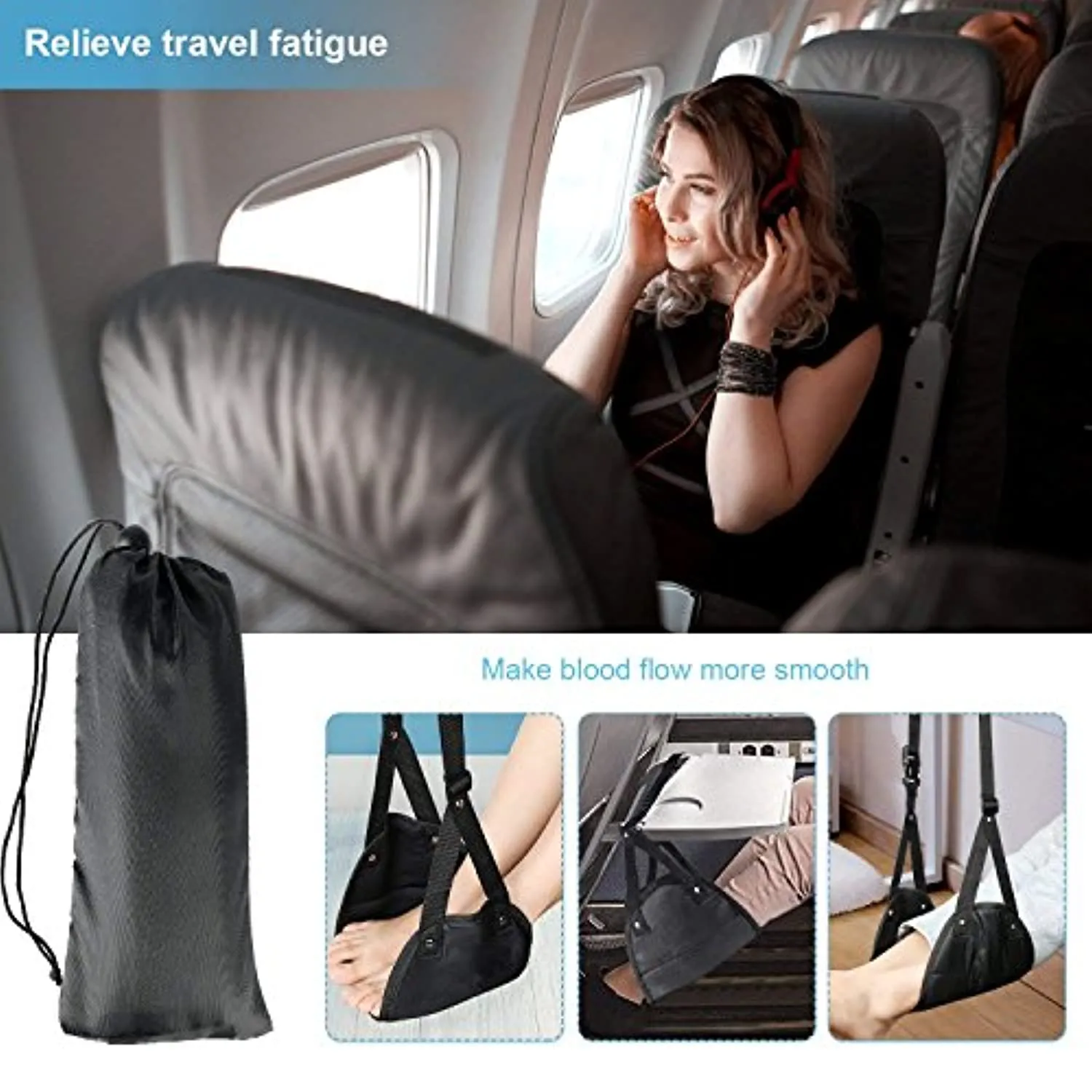 Airplane Footrest - Portable Foot Hammock - Leg Rest for Airplane Travel