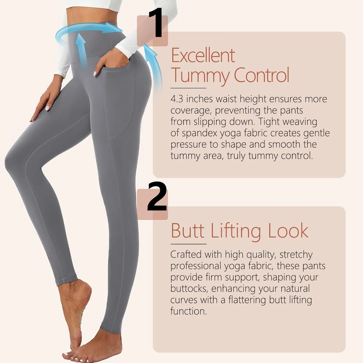ALAVIKING Yoga Pants for Women Double Layer High Waisted Yoga Leggings Tummy Control Workout Pants with Pocket Stretchy