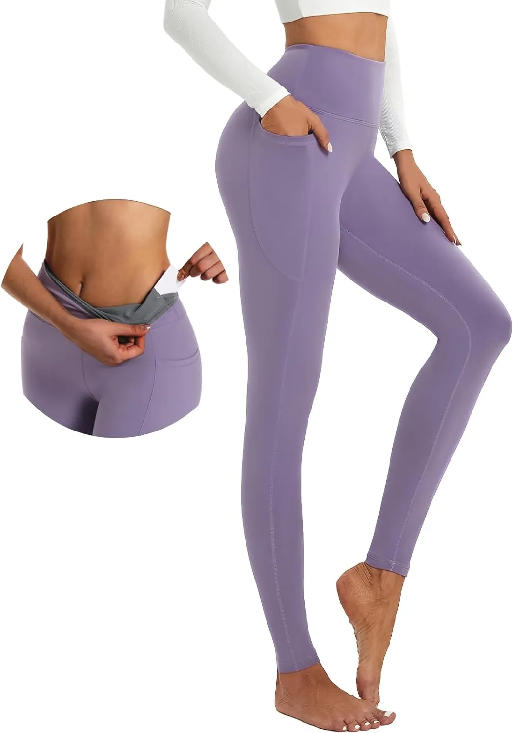 ALAVIKING Yoga Pants for Women Double Layer High Waisted Yoga Leggings Tummy Control Workout Pants with Pocket Stretchy