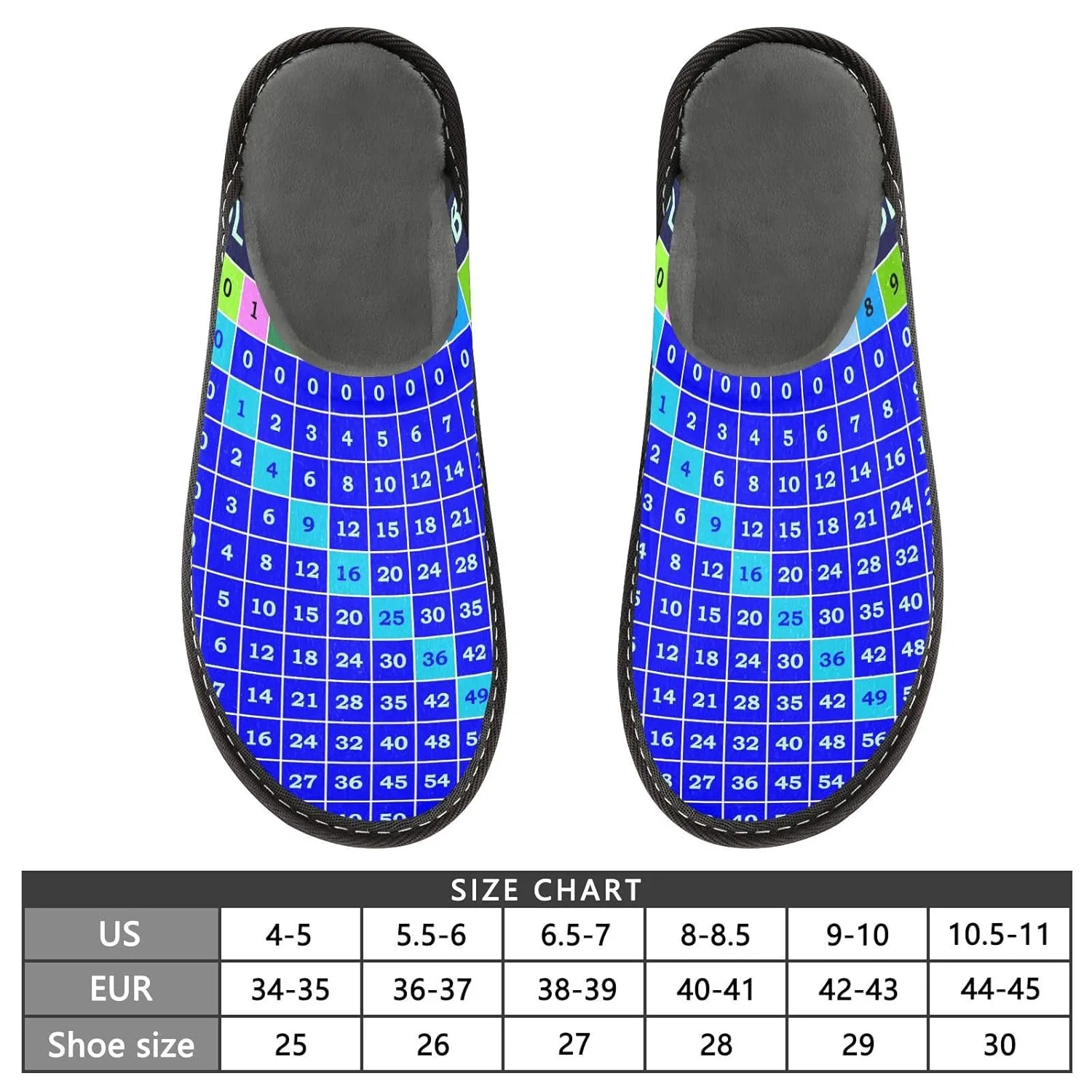 ALAZA Blue Multiplication Table Math Fuzzy Slippers for Women Men Warm Soft Lightweight Memory Foam House Slippers 10.5-11
