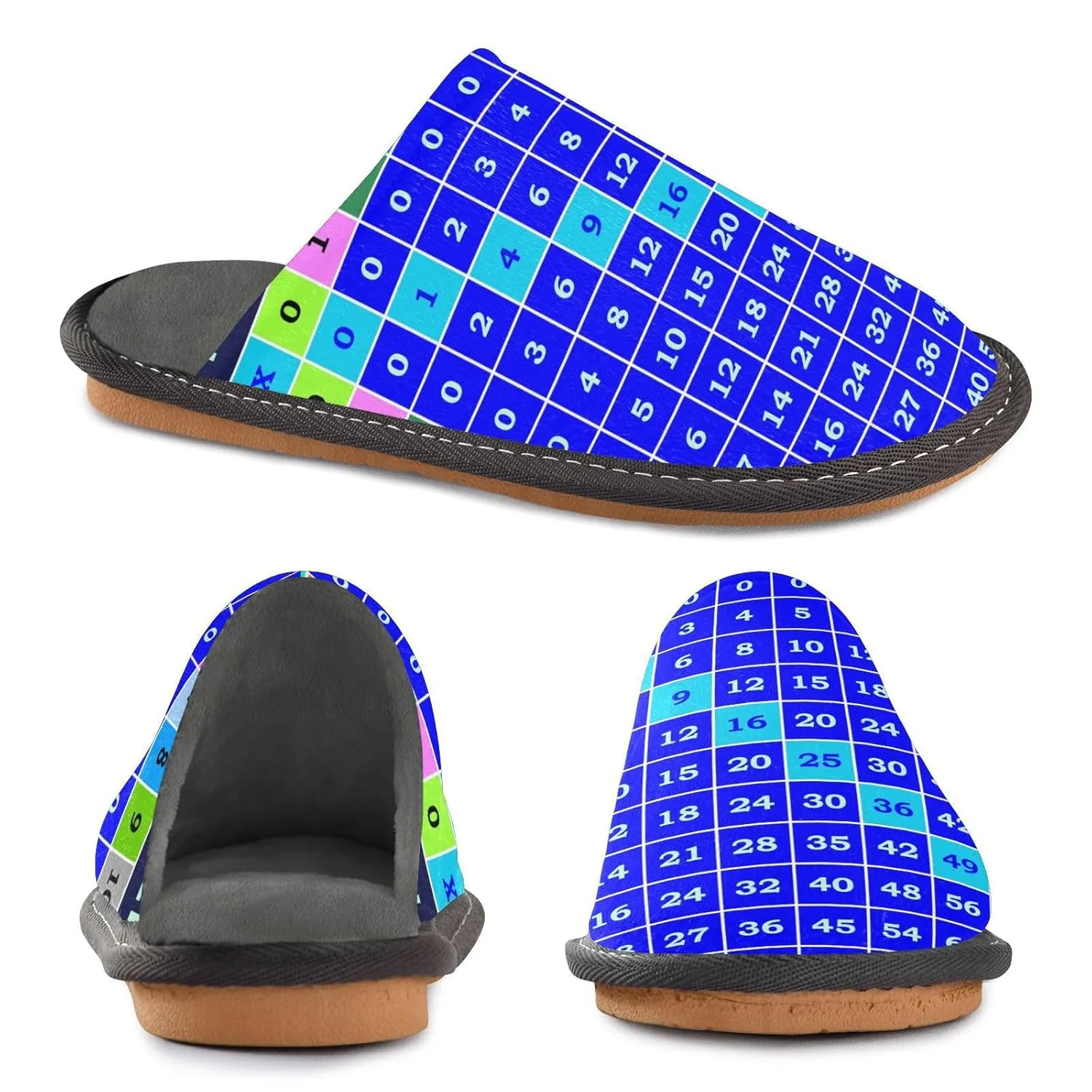 ALAZA Blue Multiplication Table Math Fuzzy Slippers for Women Men Warm Soft Lightweight Memory Foam House Slippers 10.5-11