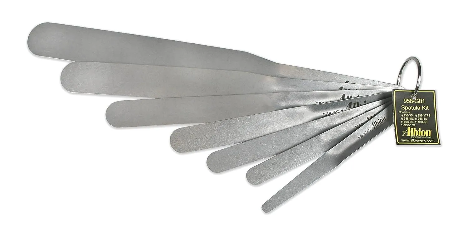 Albion Engineering 958-G01 Streamline Caulk Spatula 7-Piece Set, Оnе Расk, Stainless Steel (Pack of 7)