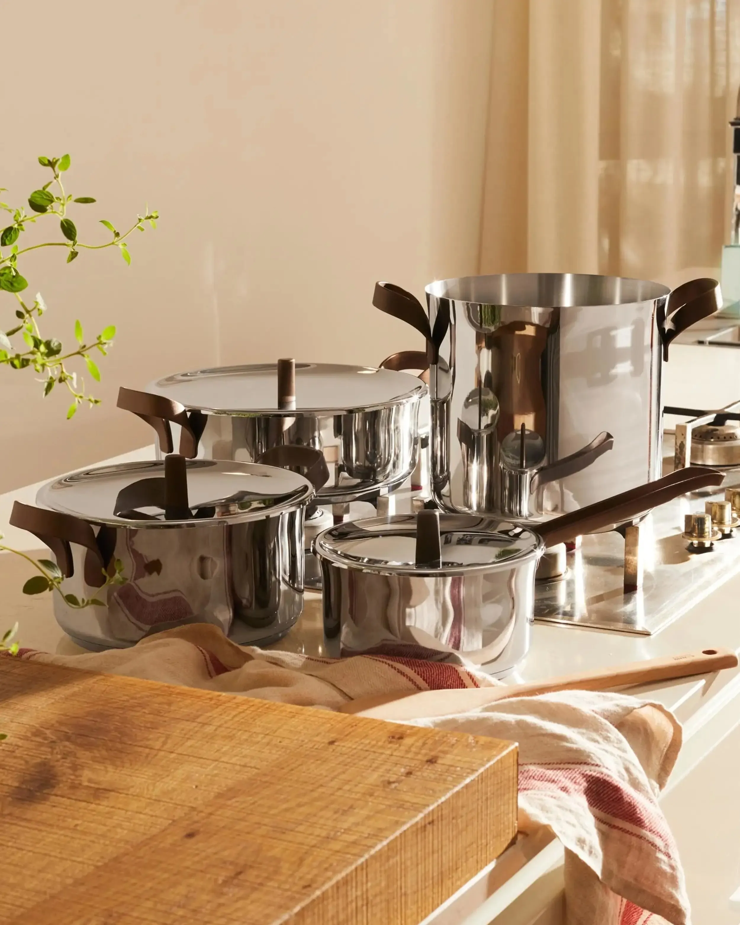 Alessi PU100S7 Edo cookware set 7 stainless steel with 3 lids