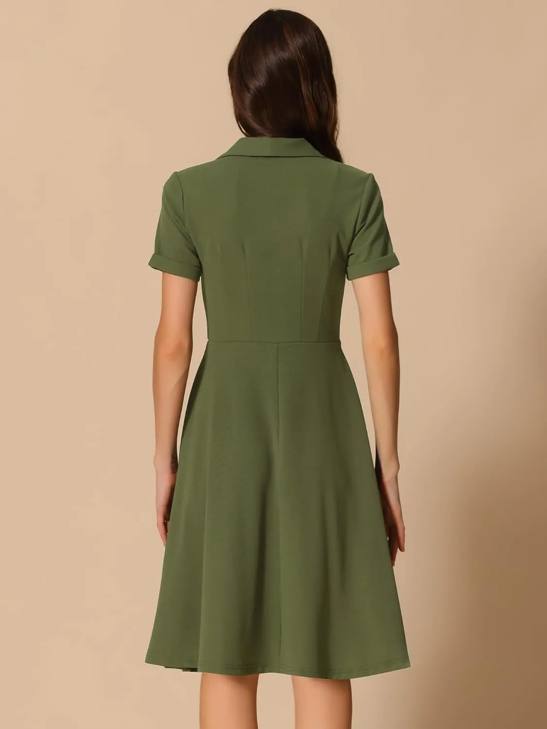 Allegra K Vintage Dresses for Women's 2025 Spring Flat Collar Short Sleeve Fit and Flare Dress