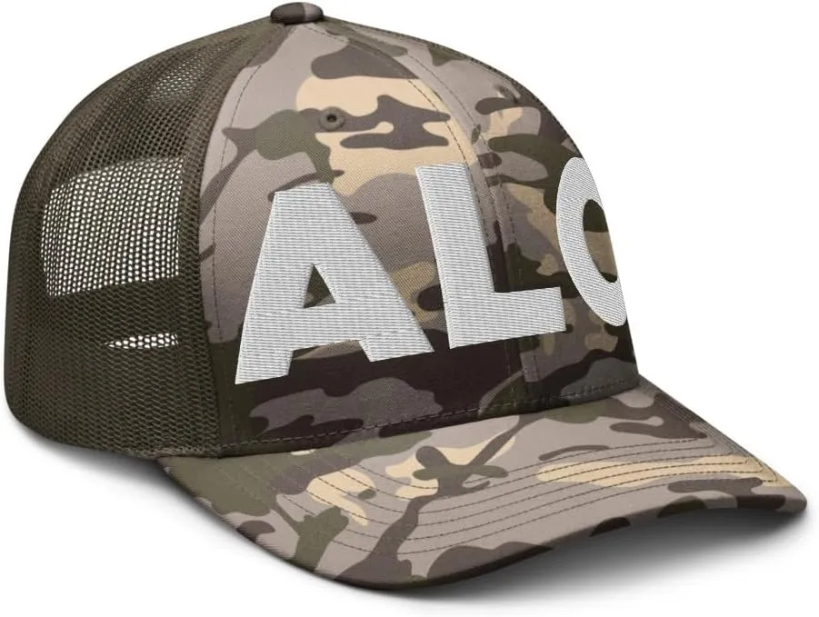 ALO Airport Hat (Embroidered Camouflage Trucker Cap) Flying to Waterloo Airport Gift
