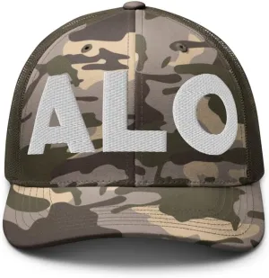 ALO Airport Hat (Embroidered Camouflage Trucker Cap) Flying to Waterloo Airport Gift
