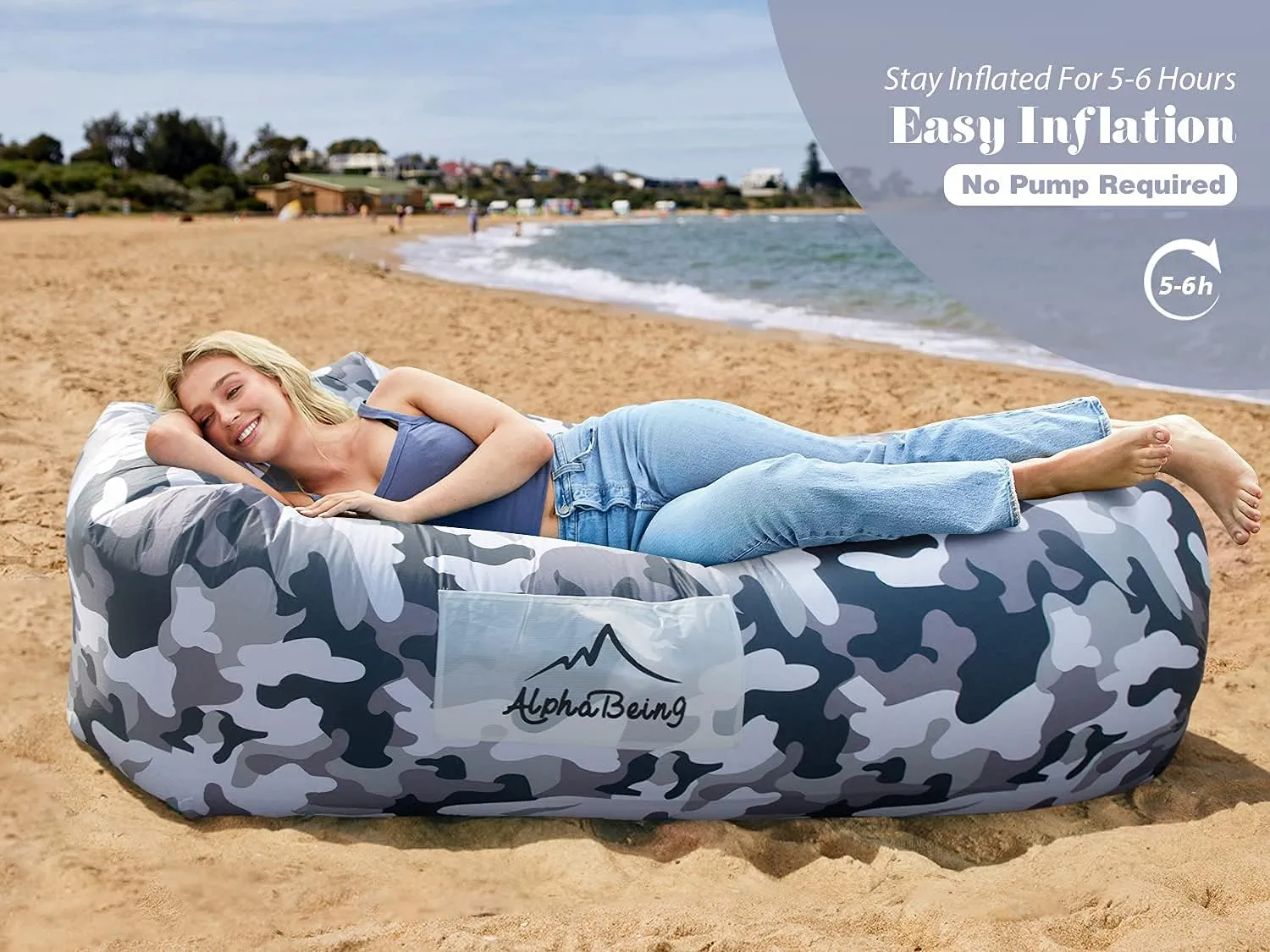 AlphaBeing Inflatable Lounger Air Sofa, Portable Inflatable Couch Mesh Hollow Air Hammock Anti Leakage Air Chair for Outdoor Camping Beach Traveling