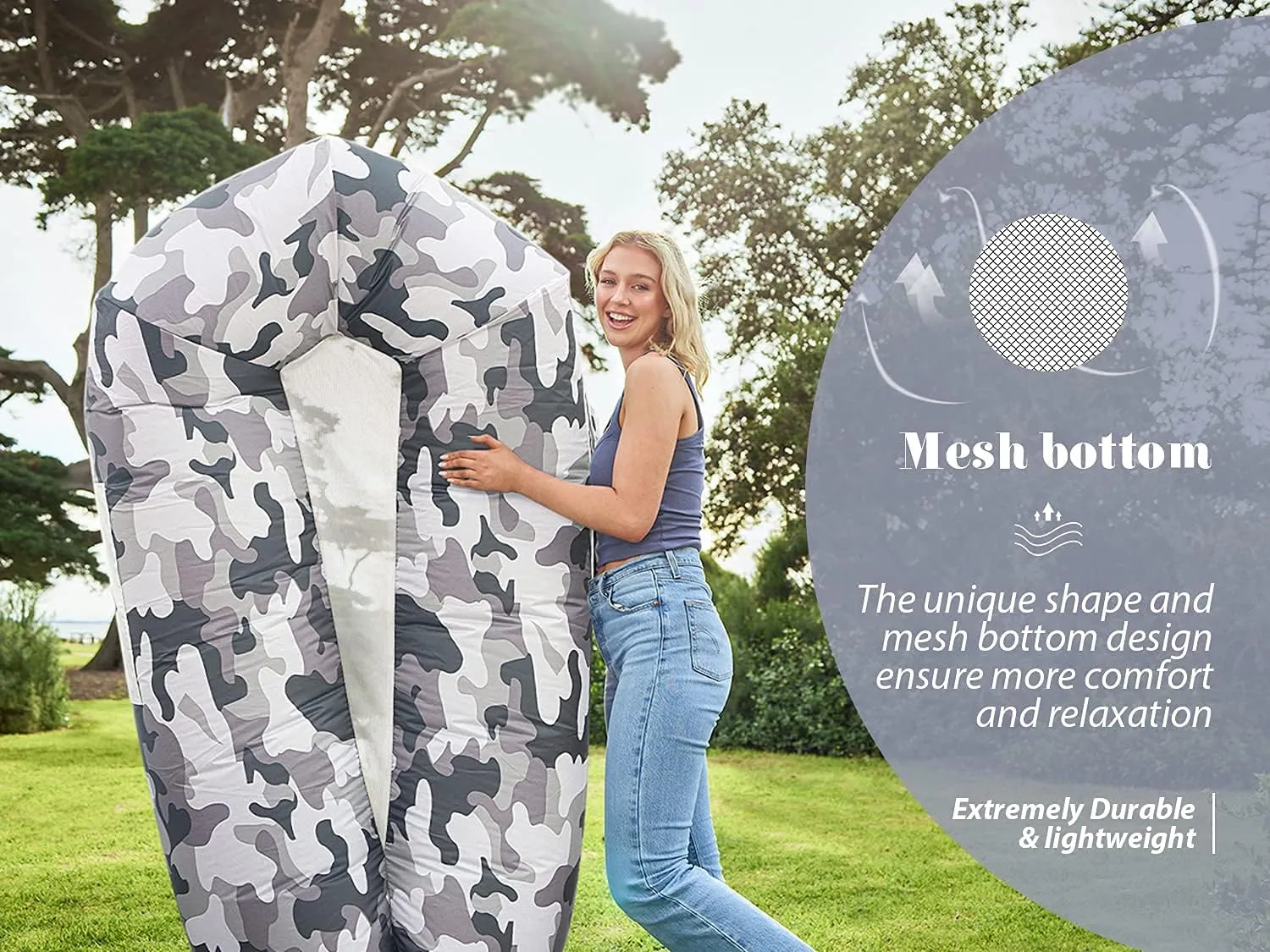 AlphaBeing Inflatable Lounger Air Sofa, Portable Inflatable Couch Mesh Hollow Air Hammock Anti Leakage Air Chair for Outdoor Camping Beach Traveling