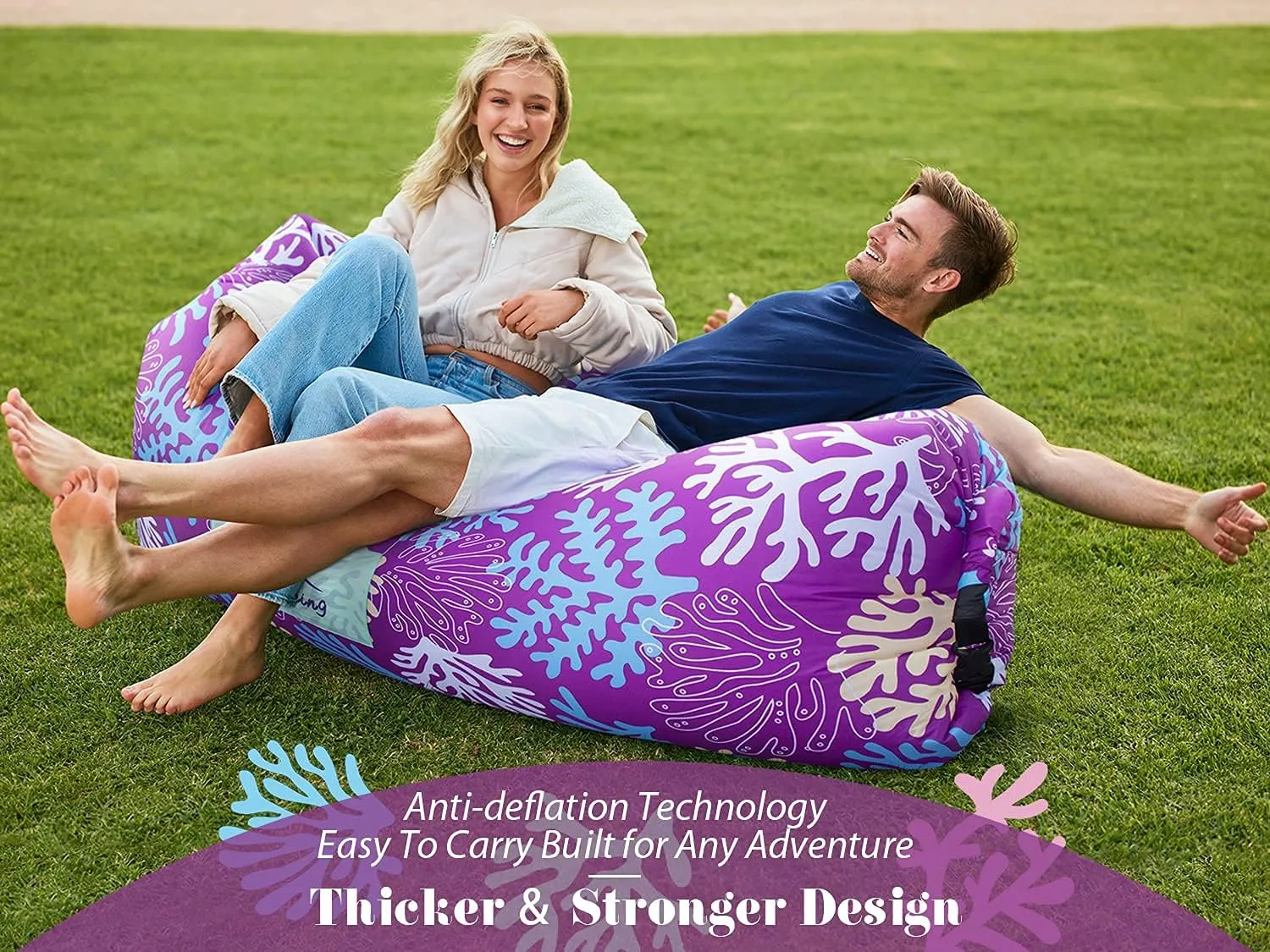 AlphaBeing Inflatable Lounger Air Sofa, Portable Inflatable Couch Mesh Hollow Air Hammock Anti Leakage Air Chair for Outdoor Camping Beach Traveling