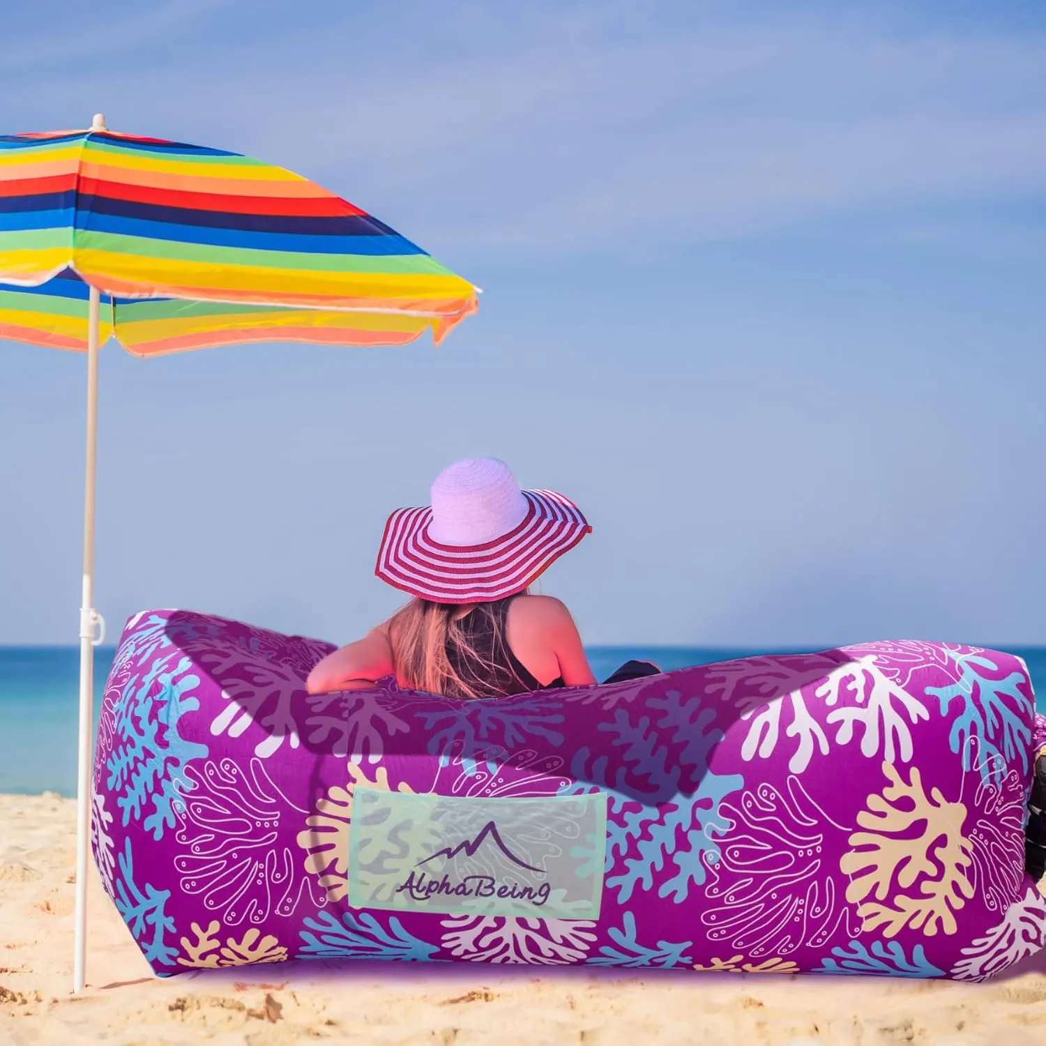 AlphaBeing Inflatable Lounger Air Sofa, Portable Inflatable Couch Mesh Hollow Air Hammock Anti Leakage Air Chair for Outdoor Camping Beach Traveling