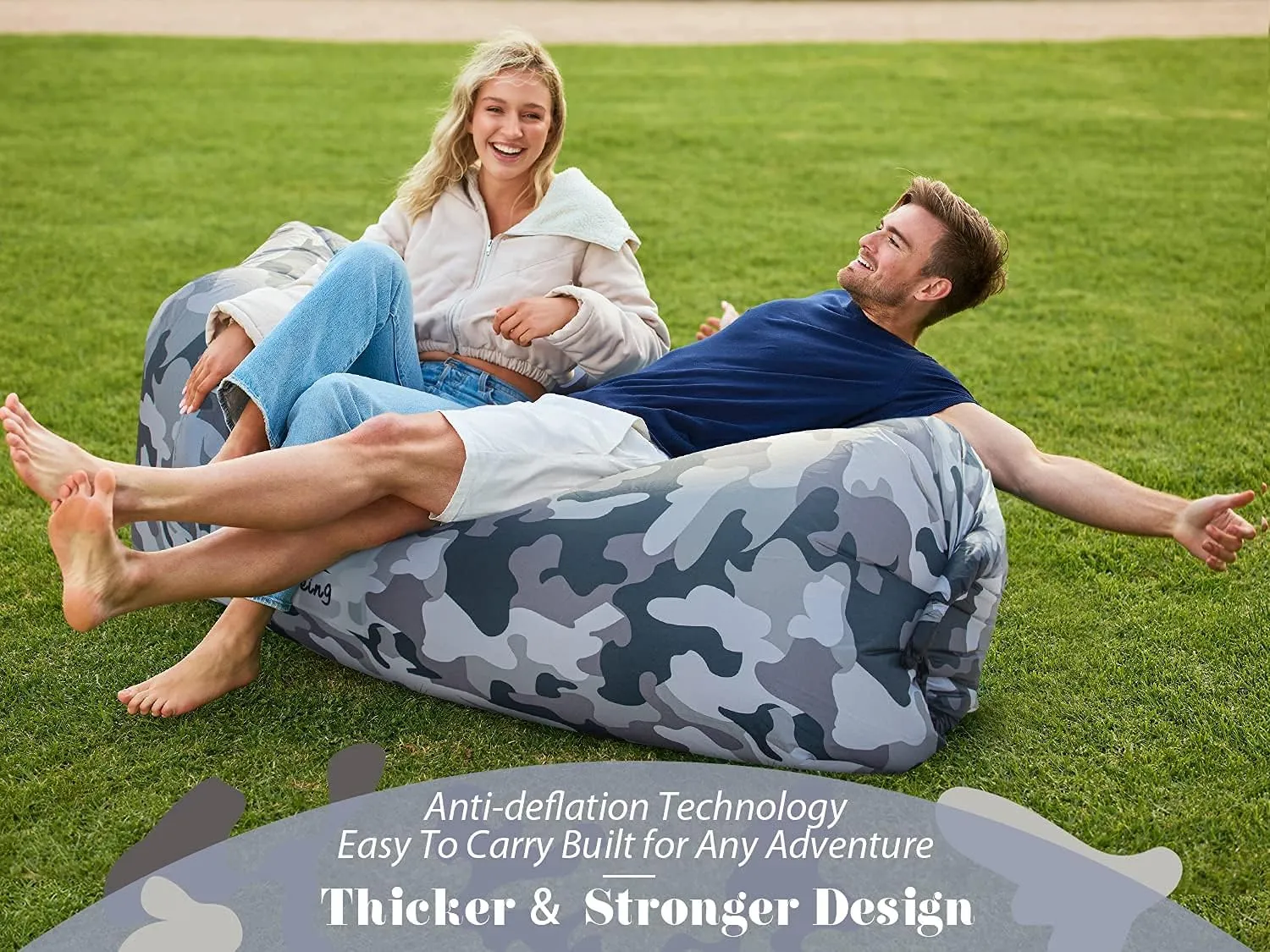 AlphaBeing Inflatable Lounger Air Sofa, Portable Inflatable Couch Mesh Hollow Air Hammock Anti Leakage Air Chair for Outdoor Camping Beach Traveling