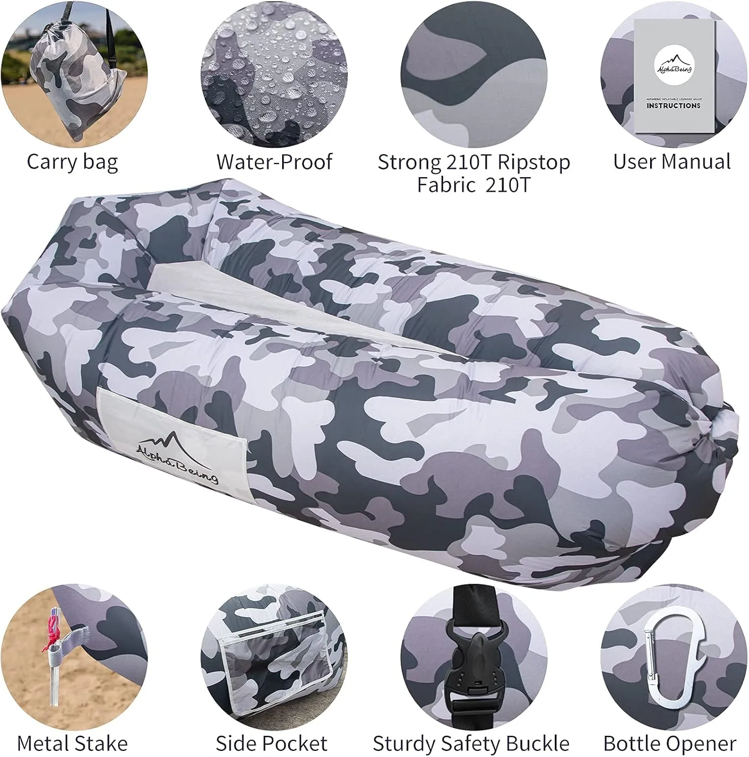 AlphaBeing Inflatable Lounger Air Sofa, Portable Inflatable Couch Mesh Hollow Air Hammock Anti Leakage Air Chair for Outdoor Camping Beach Traveling
