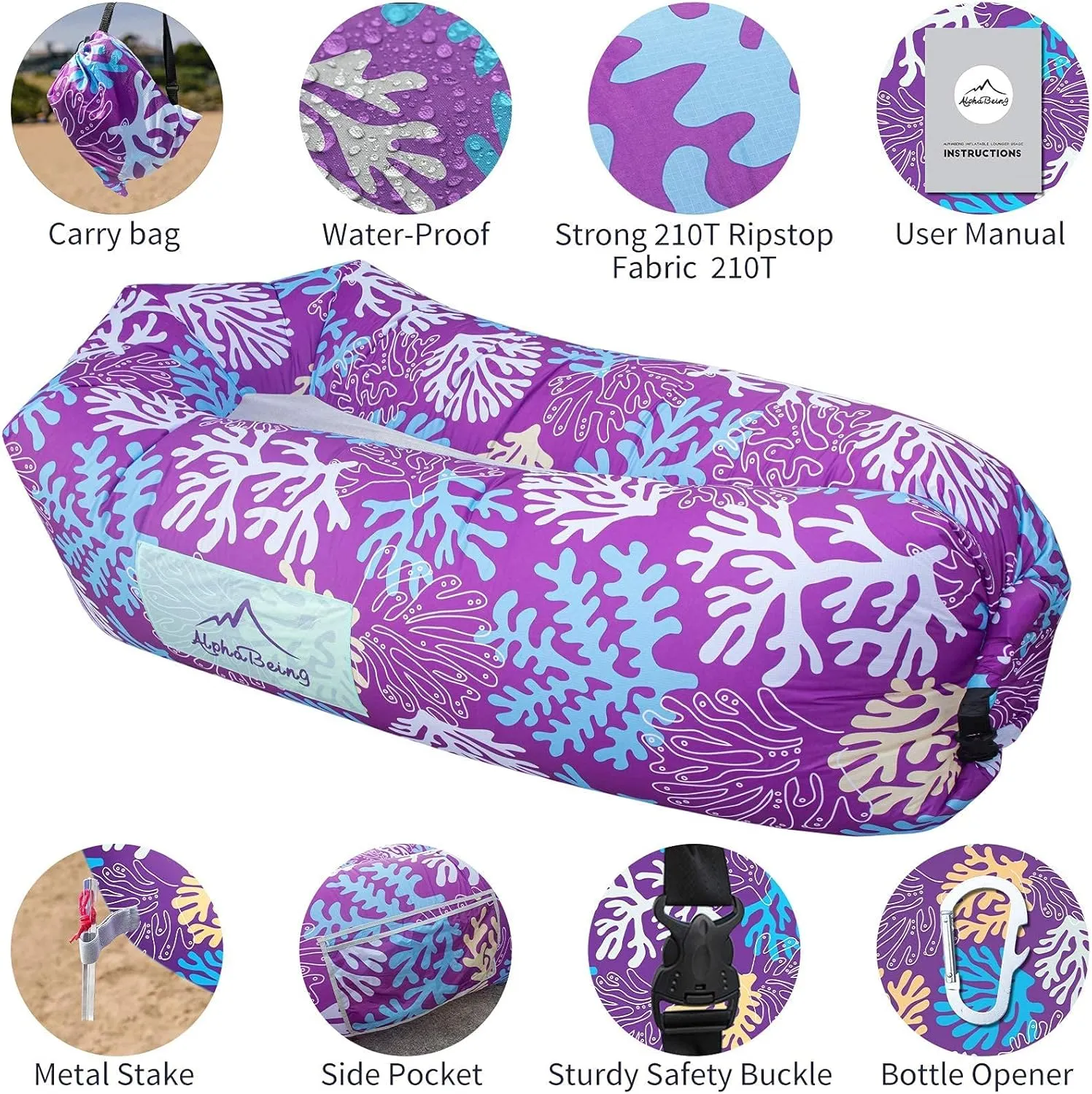 AlphaBeing Inflatable Lounger Air Sofa, Portable Inflatable Couch Mesh Hollow Air Hammock Anti Leakage Air Chair for Outdoor Camping Beach Traveling