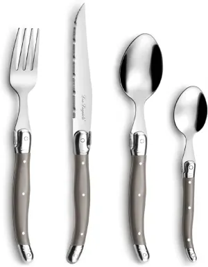 Amefa Lou Laguiole Tradition 24-Piece Vintage Taupe Stainless Steel Polypropylene Silverware Flatware Utensils Set - Silverware Set - Stainless Steel Flatware