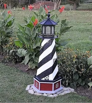 Amish-Made Cape Hatteras, NC Replica Lighthouse with Base and Solar-Powered LED Lighting, 82" Tall