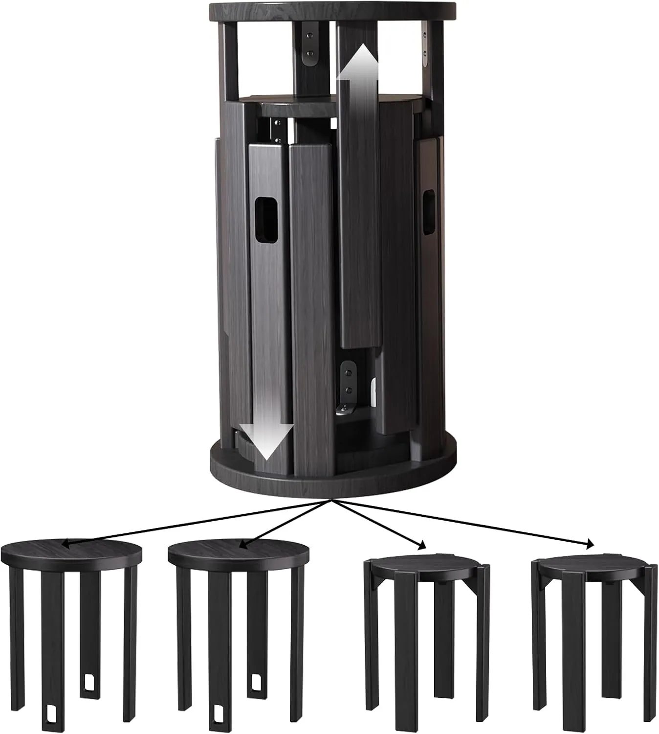 AMSXNOO Wood Stackable Stools, Bar Stools Set of 4 with Anti-Slip Pads, Nesting Side Table Coffee Table with Lift Holes for Kitchen Bedroom Home, No Assembly, Hold 220lbs (Black, 14.2x14.2x18.5in)
