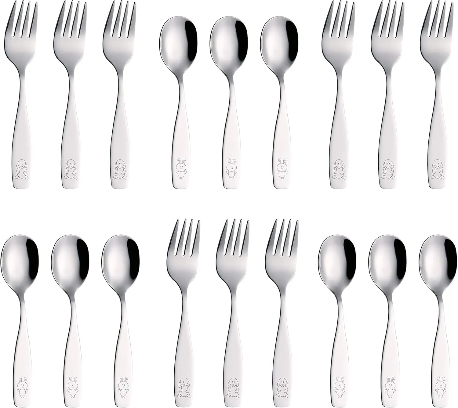 ANNOVA Kids Silverware 18 Pieces Children's Safe Flatware Set - Children Forks, Children Tablespoons, Toddler Utensils, Metal Cutlery Set for LunchBox (Stainless Steel, 18 Forks & Spoons)