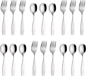 ANNOVA Kids Silverware 18 Pieces Children's Safe Flatware Set - Children Forks, Children Tablespoons, Toddler Utensils, Metal Cutlery Set for LunchBox (Stainless Steel, 18 Forks & Spoons)