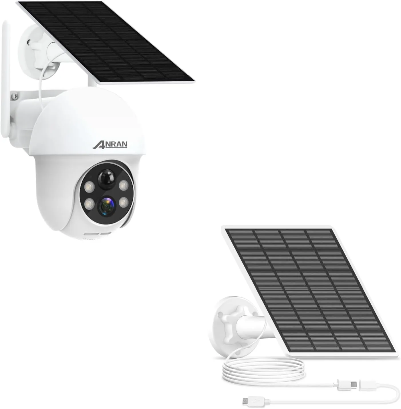 ANRAN C3 2K Solar Security Cameras Wireless Outdoor & 3W Solar Panel with 3M Micro USB & Type-C Port Cable