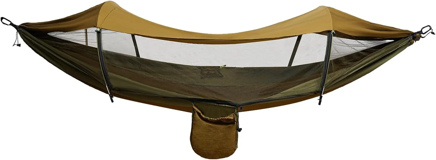 Anti-Mosquito and Anti-Sun Camping Hammock,Camping Hammock with Mosquito Net and Rainfly Cover,Portable with Storage Bag,Green