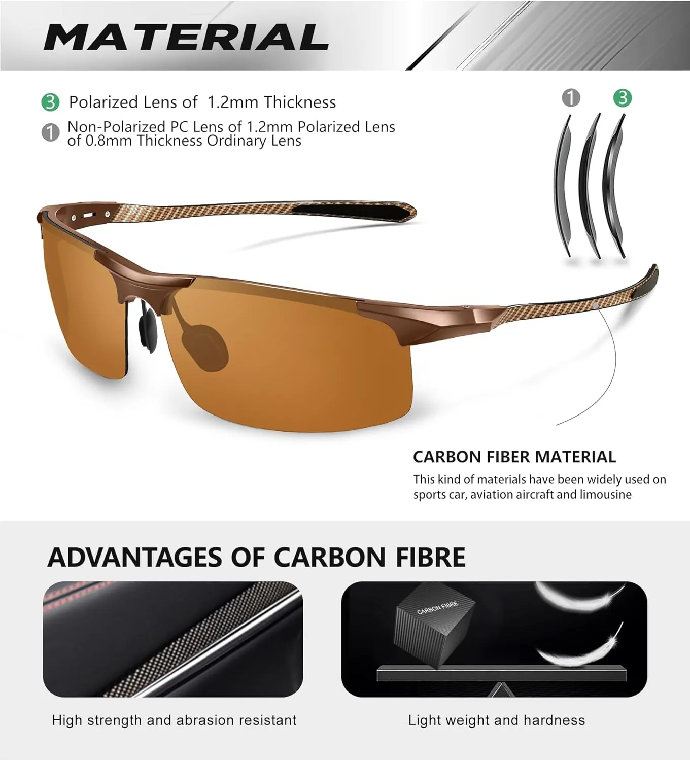 ANYLUV Polarized Sunglasses-Men Mens-Sunglasses Sport: Carbon Fiber Lightweight Sun Glasses Al-Mg UV400 Fishing Driving Golf