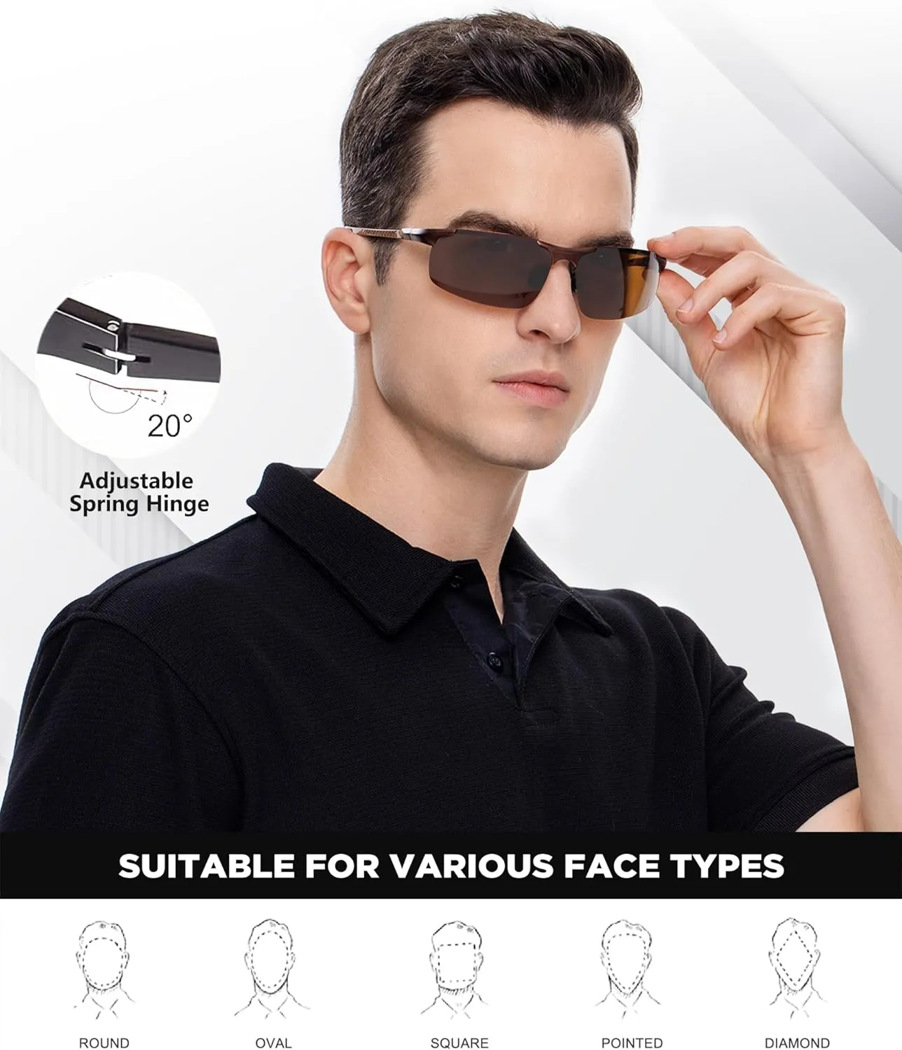 ANYLUV Polarized Sunglasses-Men Mens-Sunglasses Sport: Carbon Fiber Lightweight Sun Glasses Al-Mg UV400 Fishing Driving Golf