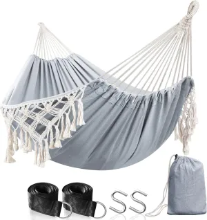 ANYOO Hammock Garden Cotton Hammock Comfortable Fabric Elegant Deluxe Tassels Sturdy Swing Hammock Up to 450lbs Portable Hammock with Travel Bag for Porch Patio Yard Bedroom Outdoor/Indoor