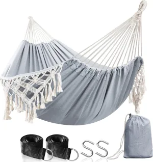 ANYOO Hammock Garden Cotton Hammock Comfortable Fabric Elegant Deluxe Tassels Sturdy Swing Hammock Up to 450lbs Portable Hammock with Travel Bag for Porch Patio Yard Bedroom Outdoor/Indoor