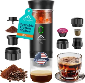 APSARAS USA Portable Coffee Maker, Portable Espresso Maker,20 bar Mini Espresso Machine, 3in1 Electric Espresso Maker, Travel Coffee Maker with Ground Coffee & Capsule(Ns&DG) for RV, Camping, Car