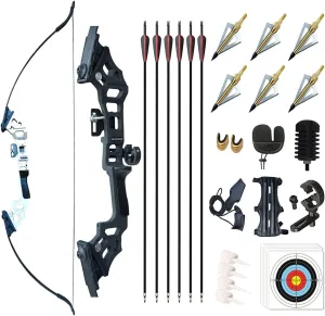 Archery 51" Takedown Recurve Bow and Arrows Set for Adults Metal Riser Longbow Kit Right Hand Straight Bow for Beginner Hunting Shooting Practice 30 40 50lb