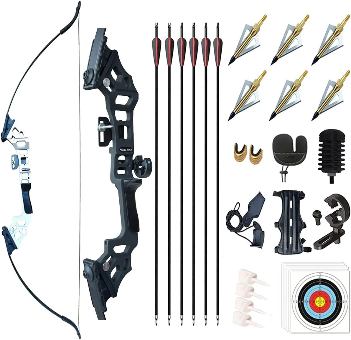 Archery 51" Takedown Recurve Bow and Arrows Set for Adults Metal Riser Longbow Kit Right Hand Straight Bow for Beginner Hunting Shooting Practice 30 40 50lb