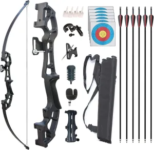 Archery Recurve Bow and Arrows Set for Adults Metal Riser 51" Longbow Kit Right Hand Straight Bow for Beginner Outdoor Hunting Shooting Practice