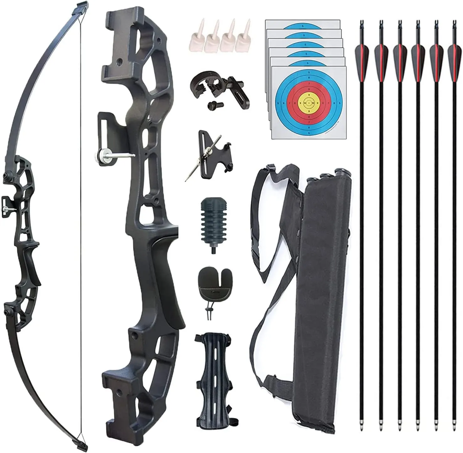 Archery Recurve Bow and Arrows Set for Adults Metal Riser 51" Longbow Kit Right Hand Straight Bow for Beginner Outdoor Hunting Shooting Practice