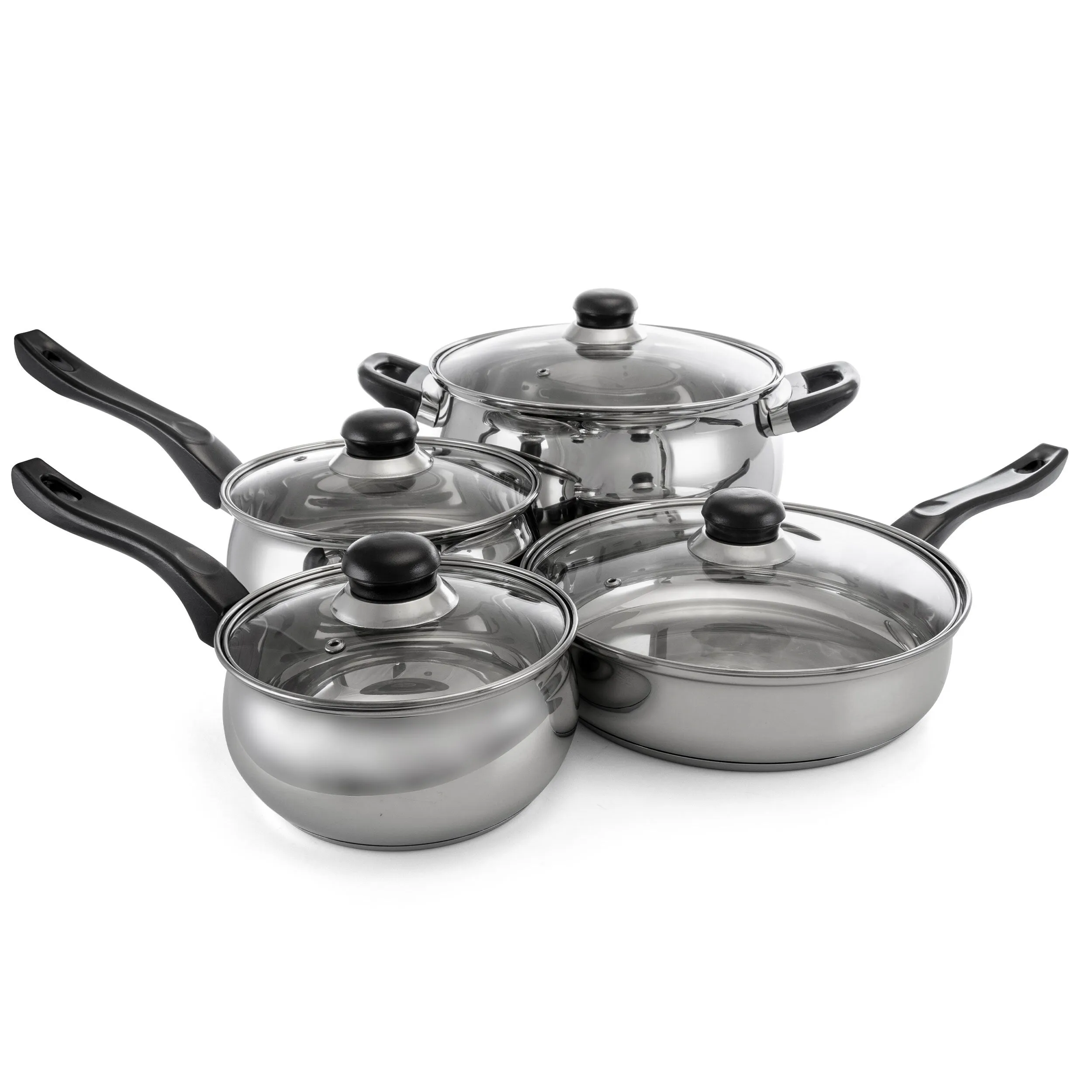 Arezzo 8 Piece Stainless Steel Glass Lids Kitchen Cookware Set with Stay Cool Handle